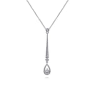 14K White Gold Diamond Bar and Teardrop Necklace