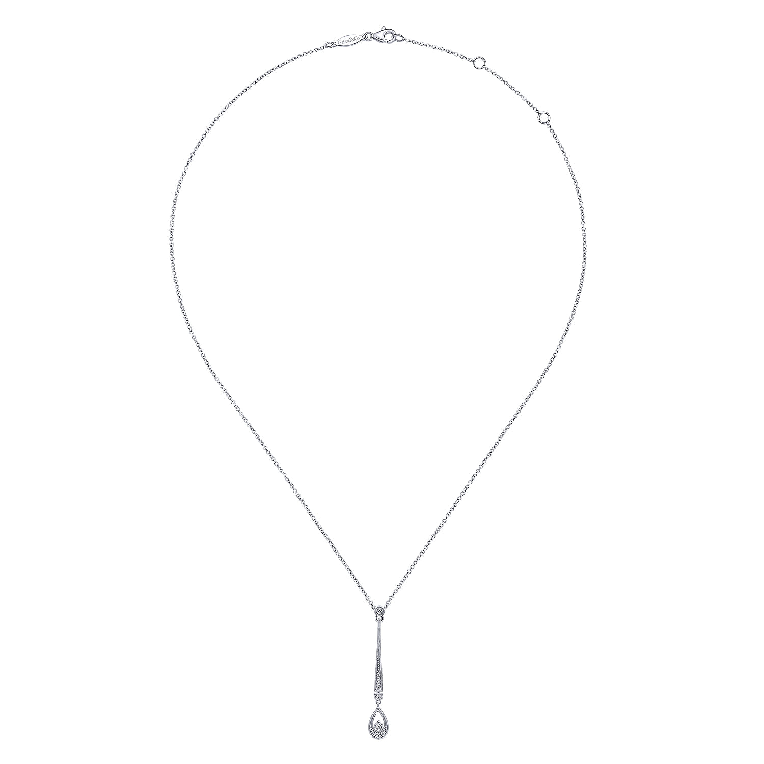14K White Gold Diamond Bar and Teardrop Necklace - 0.17 ct - Shot 2