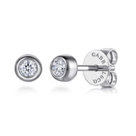 14K White Gold Diamond Bezel Set Stud Earrings