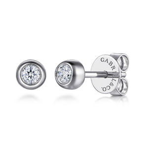 14K White Gold Diamond Bezel Set Stud Earrings