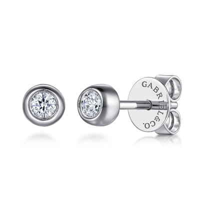 14K White Gold Diamond Bezel Set Stud Earrings