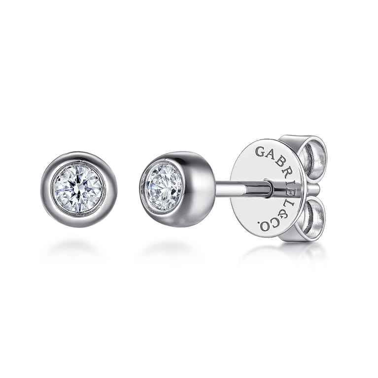 14K White Gold Diamond Bezel Set Stud Earrings - 0.1 ct - Shot 1