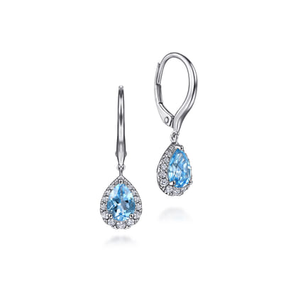 14K White Gold Diamond  Blue Topaz Earrings