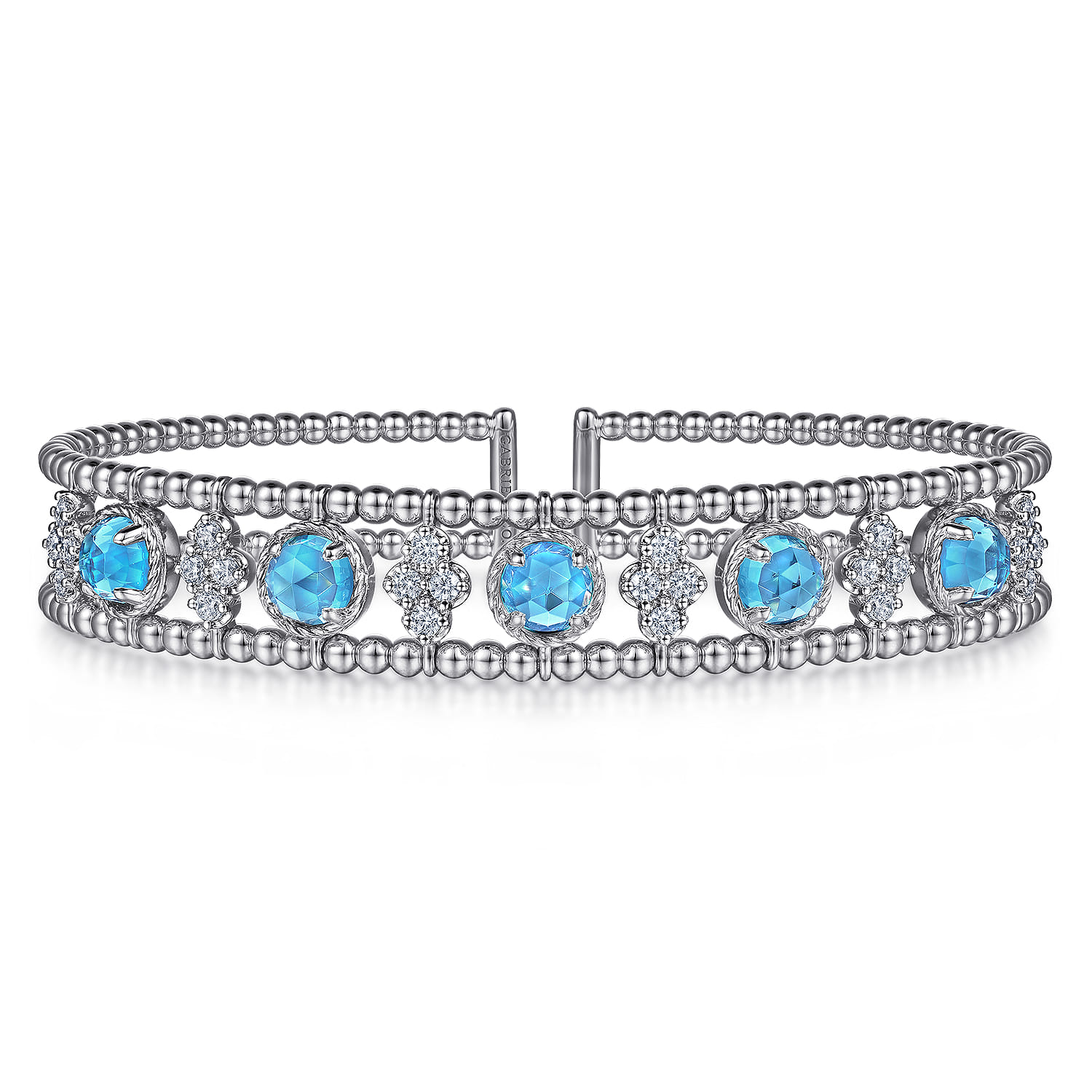 14K White Gold Diamond Blue Topz Bangle - Shot 1