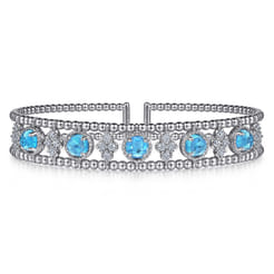 14K White Gold Diamond Blue Topz Bangle