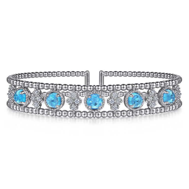 14K White Gold Diamond Blue Topz Bangle - Shot 1