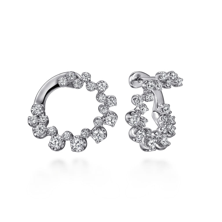 14K White Gold Diamond Bubble Bypass Hoop Earrings - 0.75 ct - Shot 1