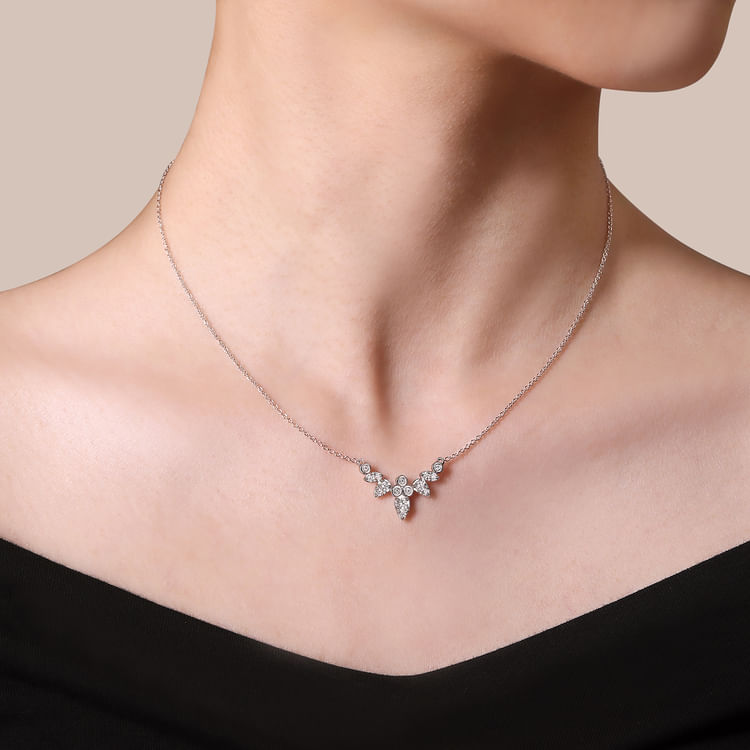 14K White Gold Diamond Burst Necklace