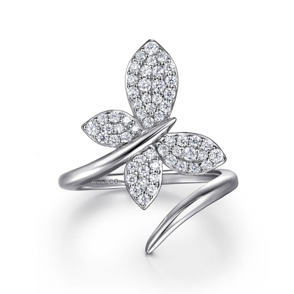 14K White Gold Diamond Butterfly Bypass Ring