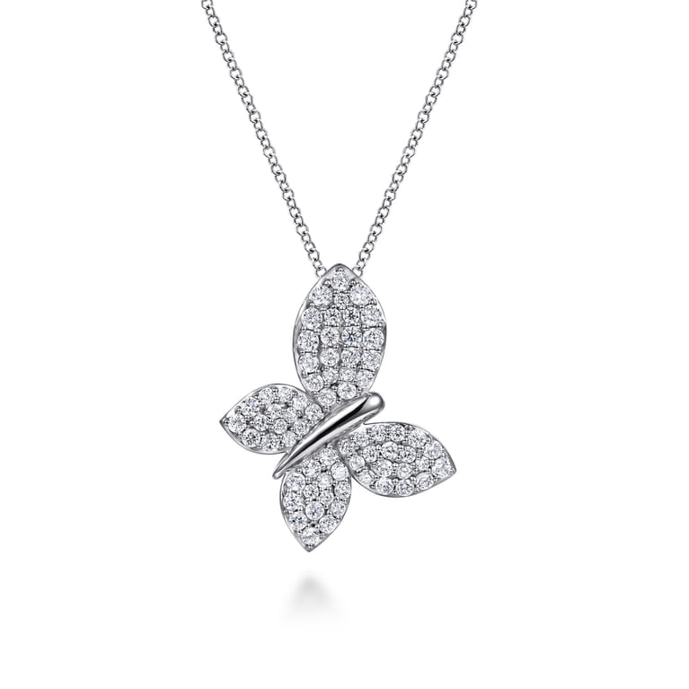 14K White Gold Diamond Butterfly Pendant Necklace - 1.1 ct - Shot 1