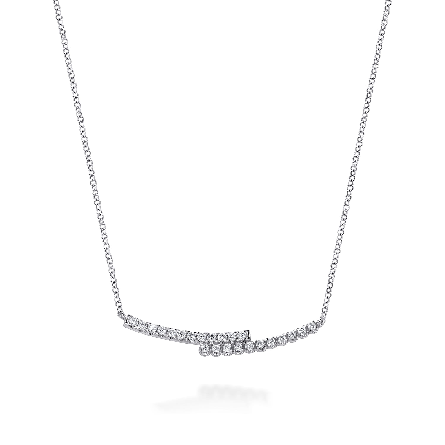 14K White Gold Diamond Bypass Bar Necklace - 0.25 ct - Shot 1