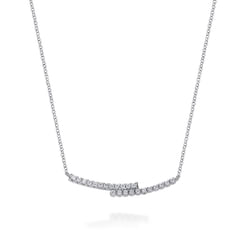 14K White Gold Diamond Bypass Bar Necklace