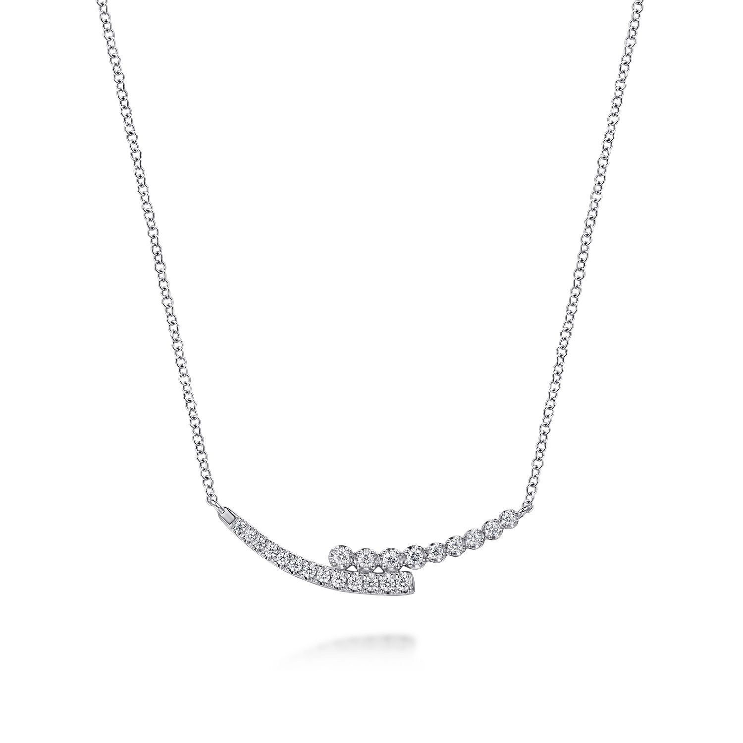 14K White Gold Diamond Bypass Bar Necklace