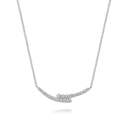 14K White Gold Diamond Bypass Bar Necklace