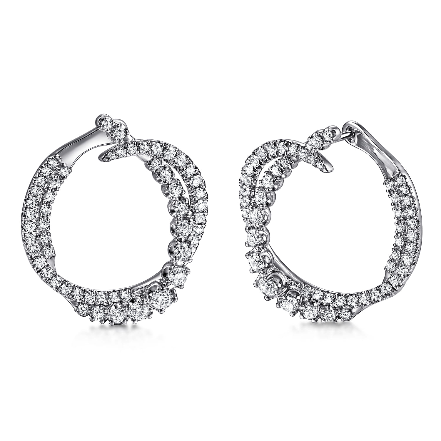 14K White Gold Diamond Bypass Hoop Earrings - 1.5 ct - Shot 1