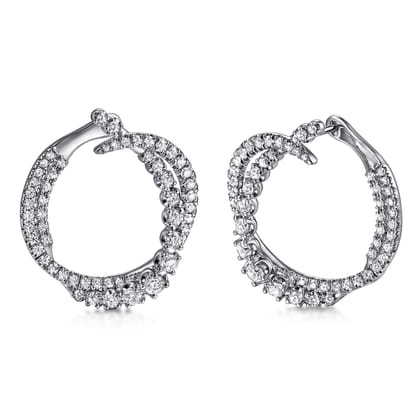 14K White Gold Diamond Bypass Hoop Earrings