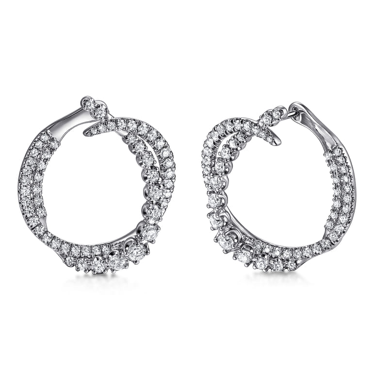 14K White Gold Diamond Bypass Hoop Earrings - 1.5 ct - Shot 1