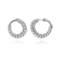 14K White Gold Diamond Bypass Hoop Earrings