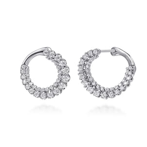 14K White Gold Diamond Bypass Hoop Earrings