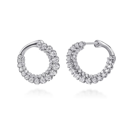 14K White Gold Diamond Bypass Hoop Earrings
