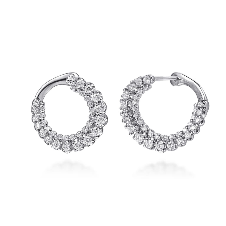 14K White Gold Diamond Bypass Hoop Earrings - 0.85 ct - Shot 1