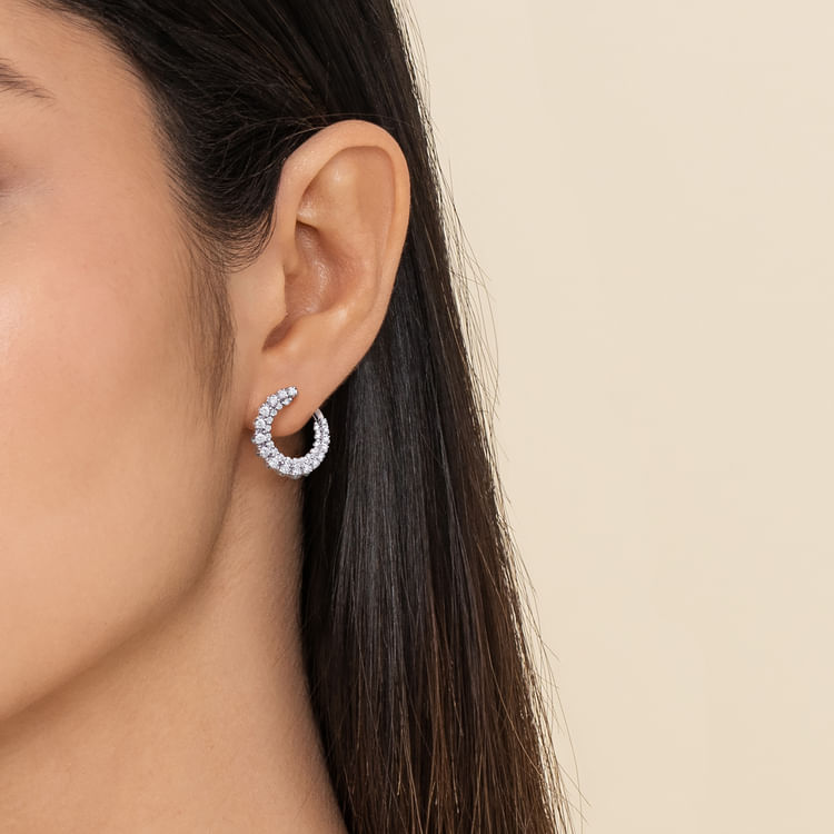 14K White Gold Diamond Bypass Hoop Earrings