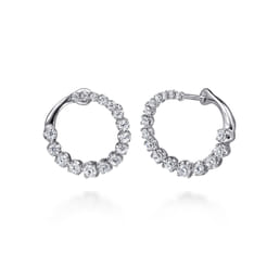 14K White Gold Diamond Bypass Hoop Earrings