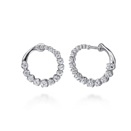 14K White Gold Diamond Bypass Hoop Earrings