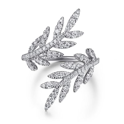 14K White Gold Diamond Bypass Leaf Ring