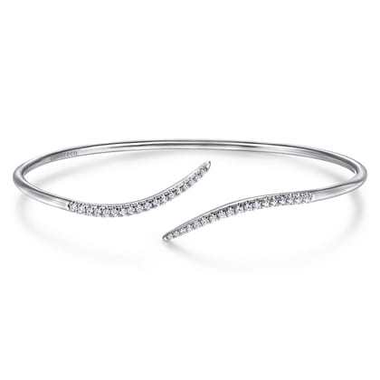 14K White Gold Diamond Bypass Open Bangle Bracelet