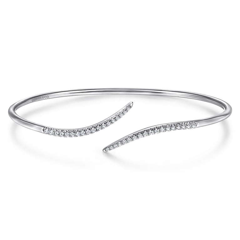 14K White Gold Diamond Bypass Open Bangle Bracelet - 0.3 ct - Shot 1