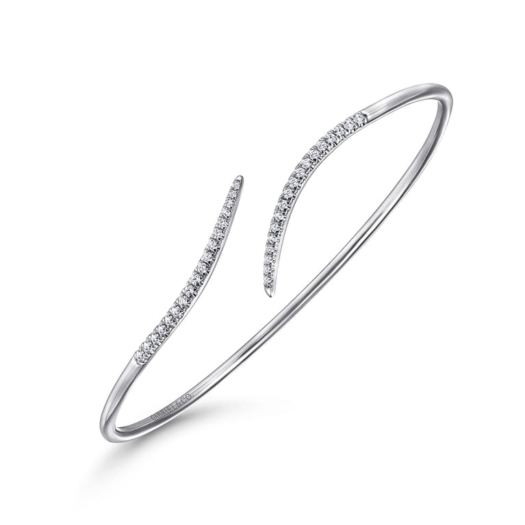14K White Gold Diamond Bypass Open Bangle Bracelet - 0.3 ct - Shot 2