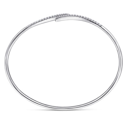 14K White Gold Diamond Bypass Open Bangle Bracelet