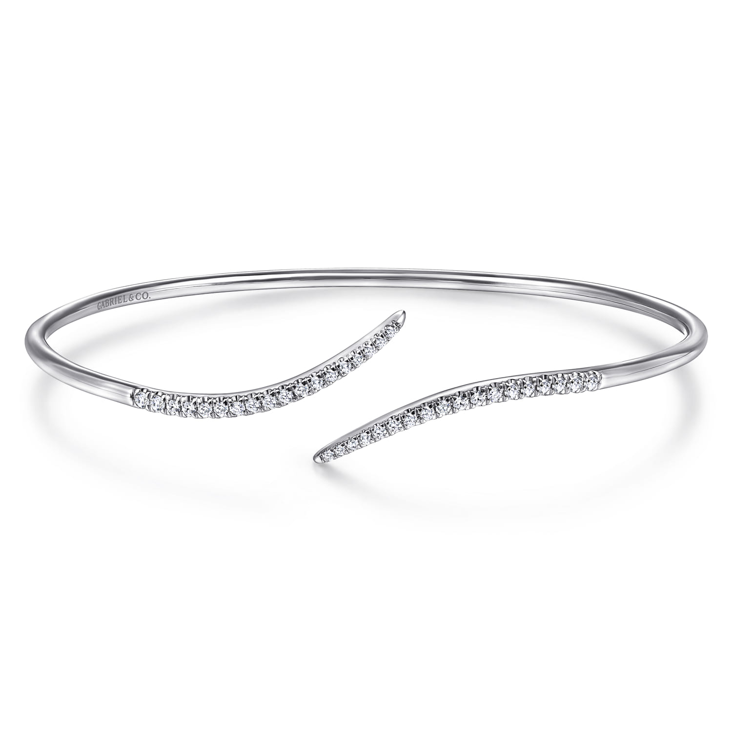 14K White Gold Diamond Bypass Open Bangle Bracelet - 0.3 ct - Shot 1