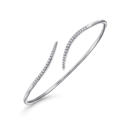 14K White Gold Diamond Bypass Open Bangle Bracelet