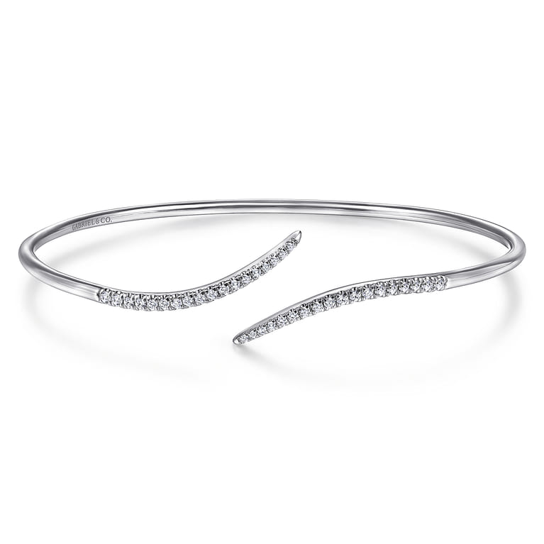 14K White Gold Diamond Bypass Open Bangle - 0.3 ct - Shot 1