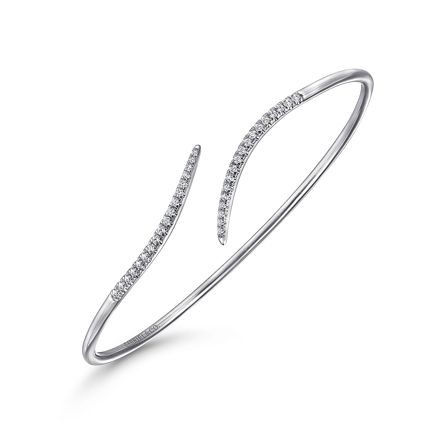 14K White Gold Diamond Bypass Open Bangle