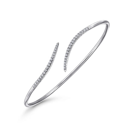 14K White Gold Diamond Bypass Open Bangle