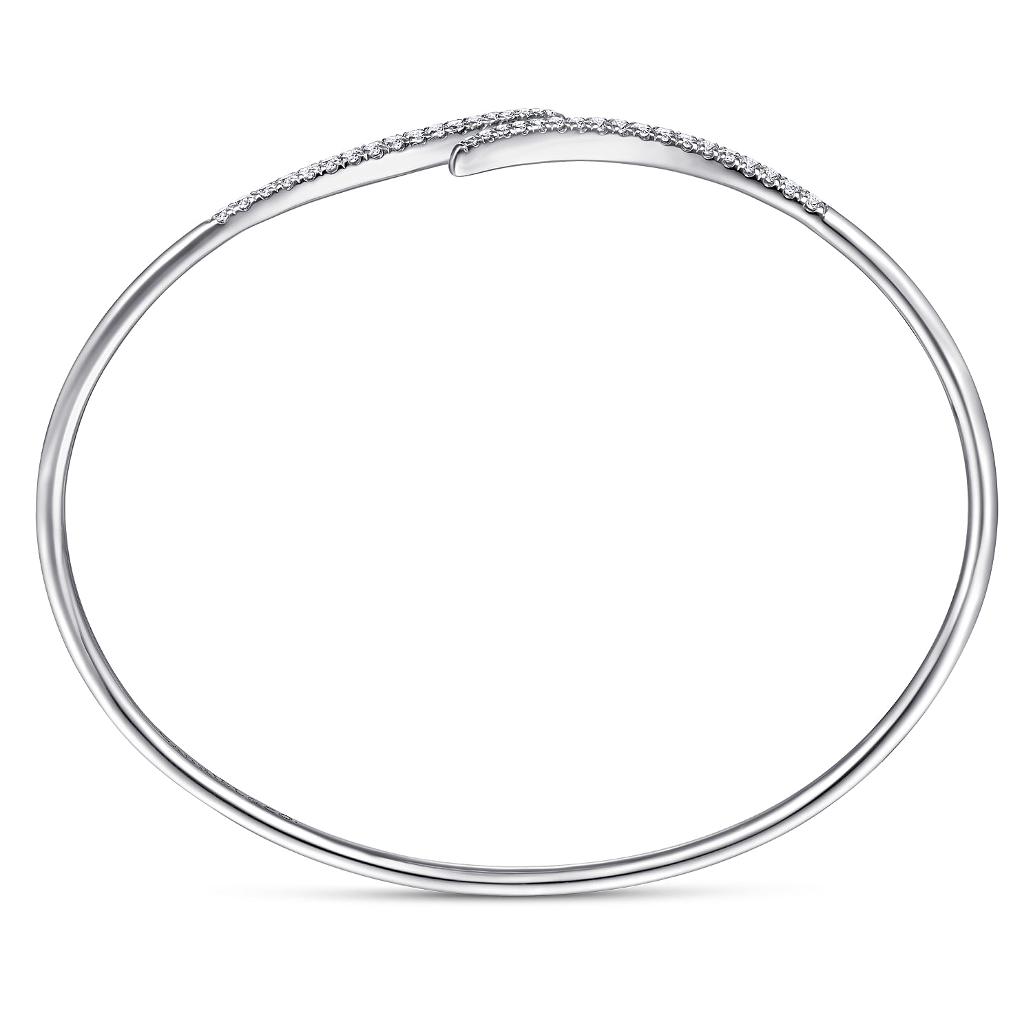 14K White Gold Diamond Bypass Open Bangle