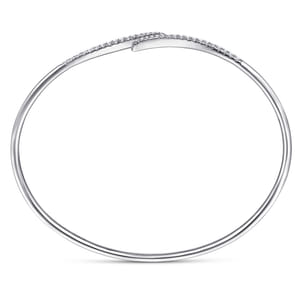 14K White Gold Diamond Bypass Open Bangle