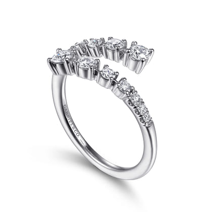 14K White Gold Diamond Bypass Open Ring