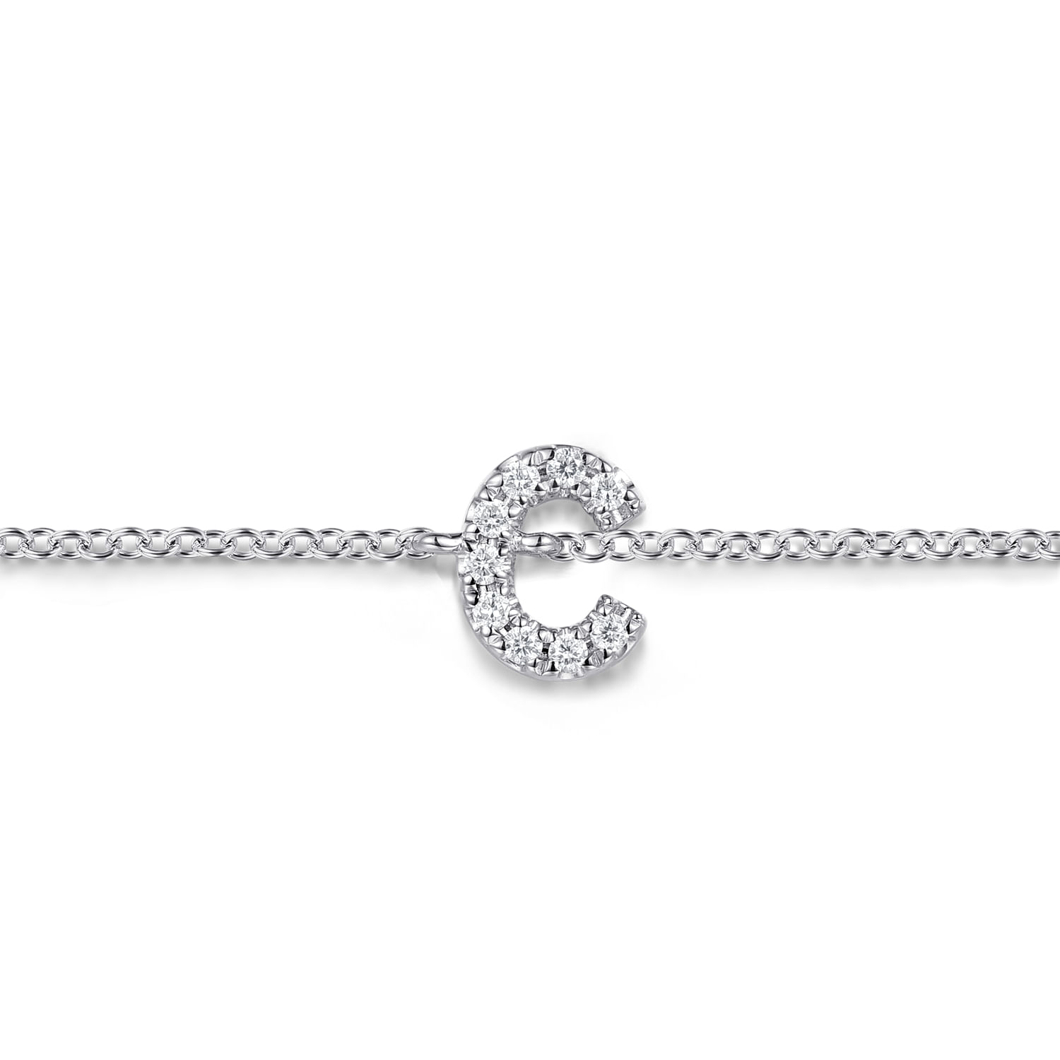 14K White Gold Diamond C Initial Chain Bracelet