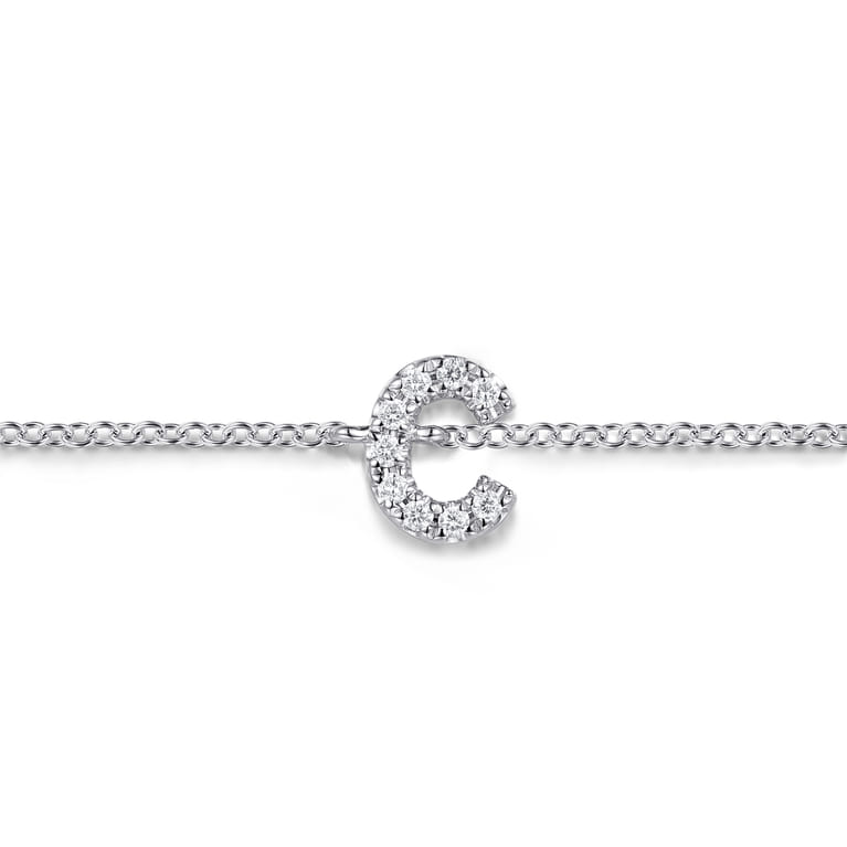 14K White Gold Diamond C Initial Chain Bracelet - 0.05 ct - Shot 2