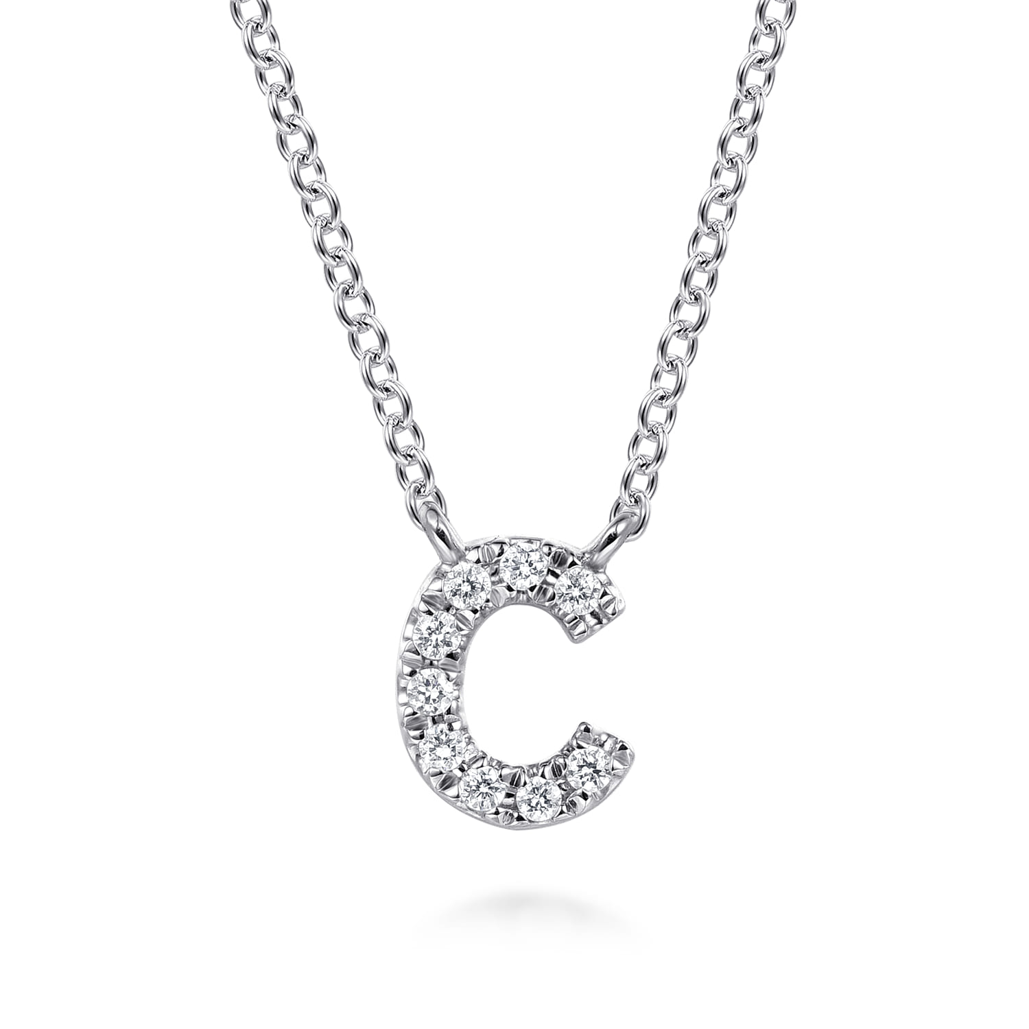 14K White Gold Diamond C Initial Pendant Necklace - 0.05 ct - Shot 1