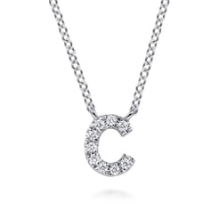 14K White Gold Diamond C Initial Pendant Necklace