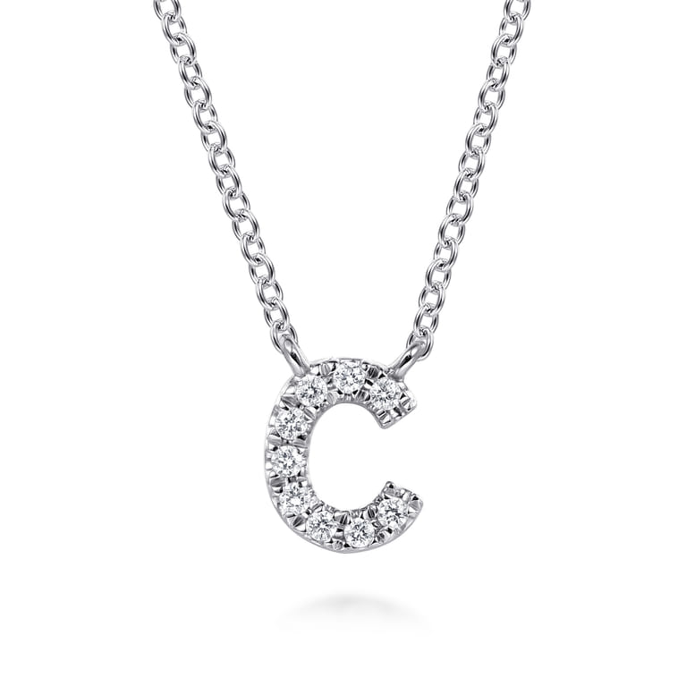 14K White Gold Diamond C Initial Pendant Necklace - 0.05 ct - Shot 1