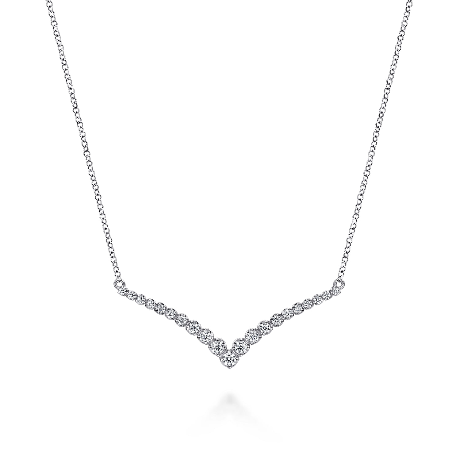 14K White Gold Diamond Chevron Bar Necklace
