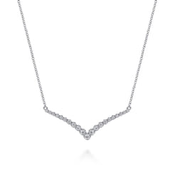 14K White Gold Diamond Chevron Bar Necklace
