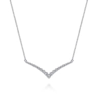 14K White Gold Diamond Chevron Bar Necklace