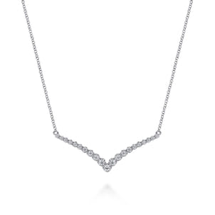 14K White Gold Diamond Chevron Bar Necklace